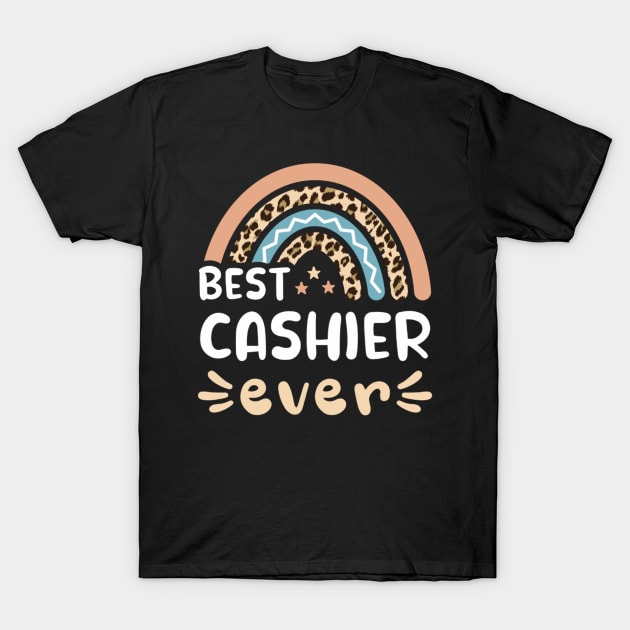 Best Cashier Ever Leopard Rainbow T-Shirt by FogHaland86